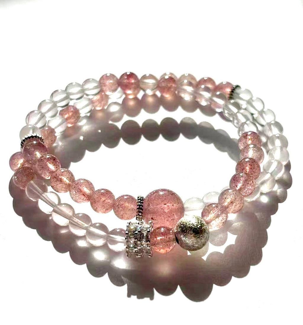 Solara – Strawberry Quartz & Clear Quartz Double Bracelet